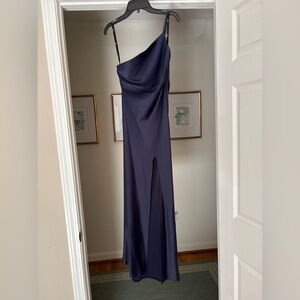 ASOS one shoulder satin midi dress in navy